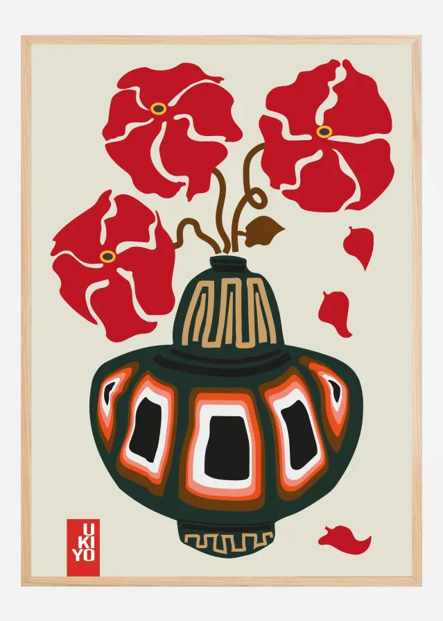 Ukiyo Vase Flower Greige Plagát