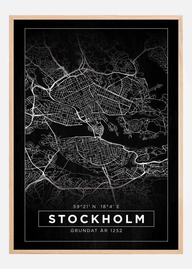 Mapa - Stockholm - Cierna Plagát