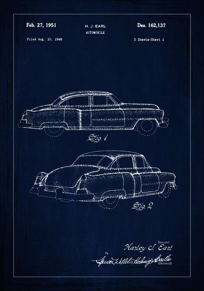 Motív patentov - Cadillac v - Modrá farba Plagát