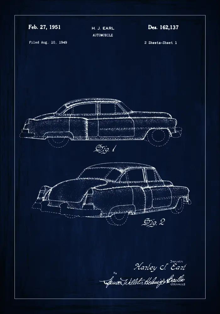 Motív patentov - Cadillac v - Modrá farba Plagát