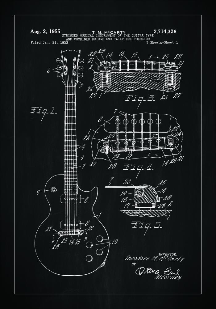 Motív patentov - Elektrická gitara v - Cierna Plagát