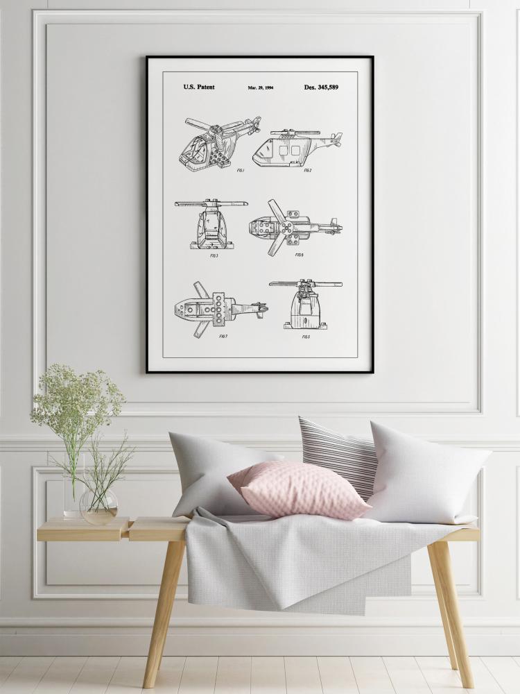 Patent Print - Lego Helicopter - White Plagát