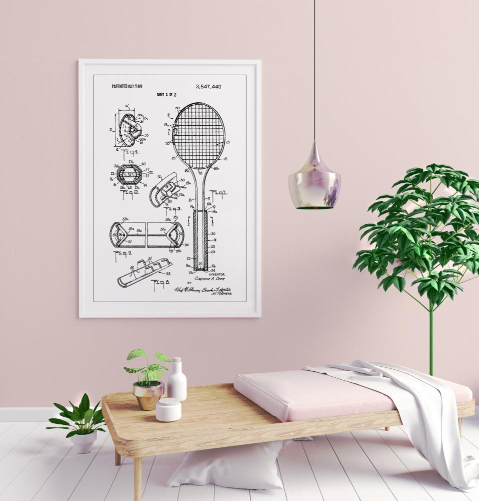 Patent Print - Tennis Racket - White Plagát