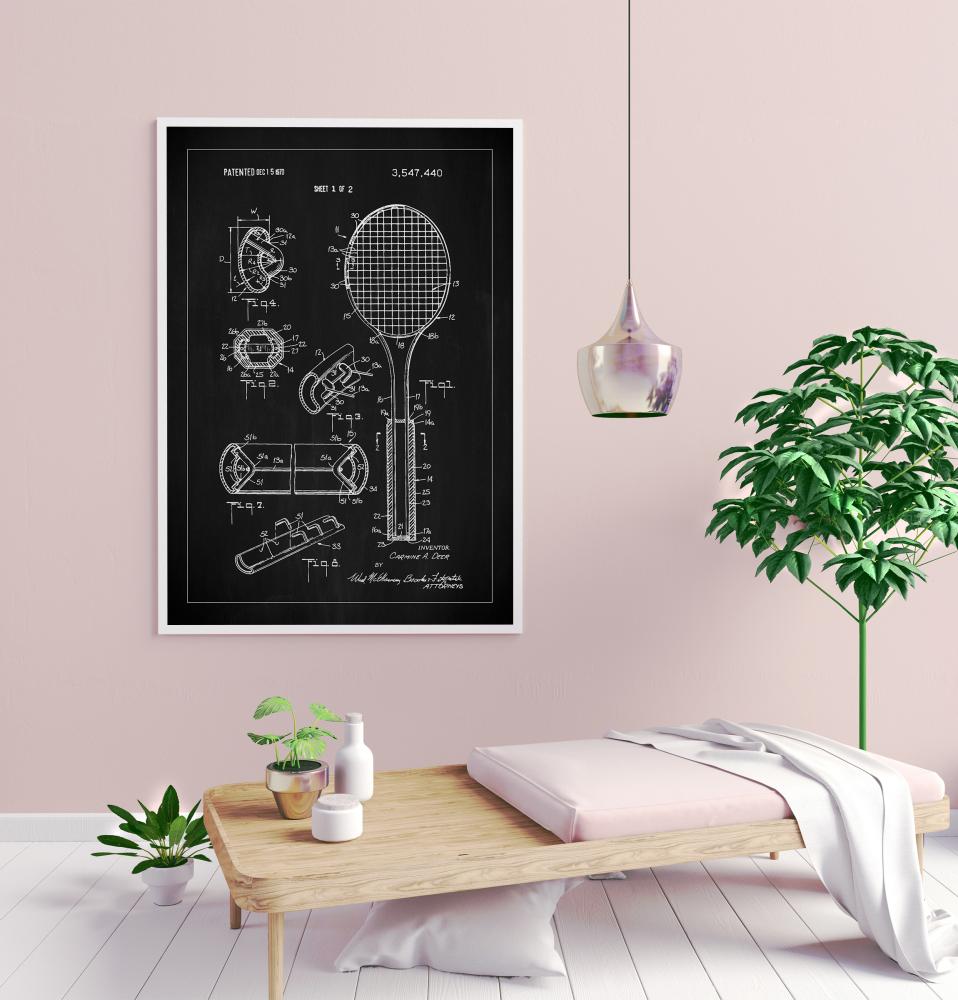 Patent Print - Tennis Racket - Black Plagát