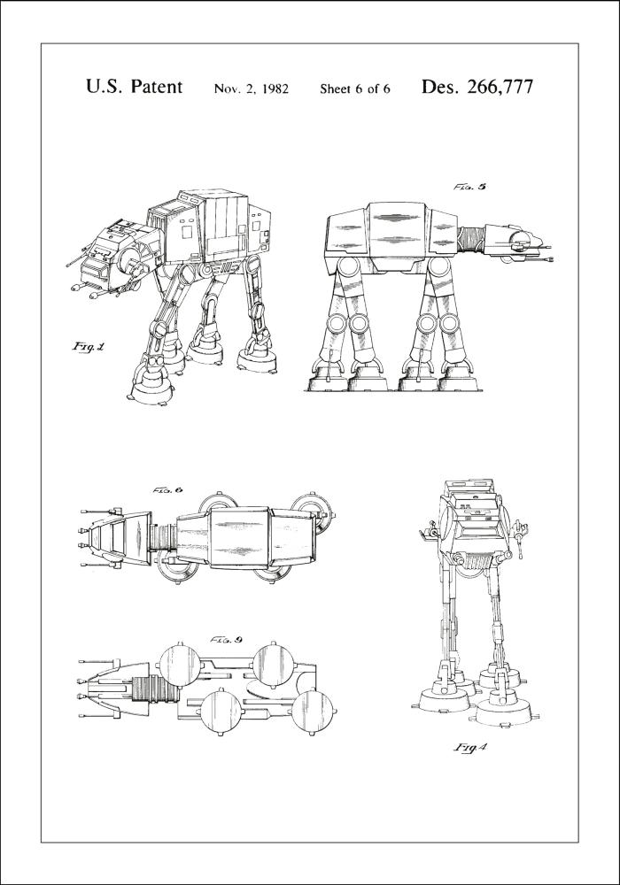 Motív patentov - Star Wars - Walker - Biela Plagát