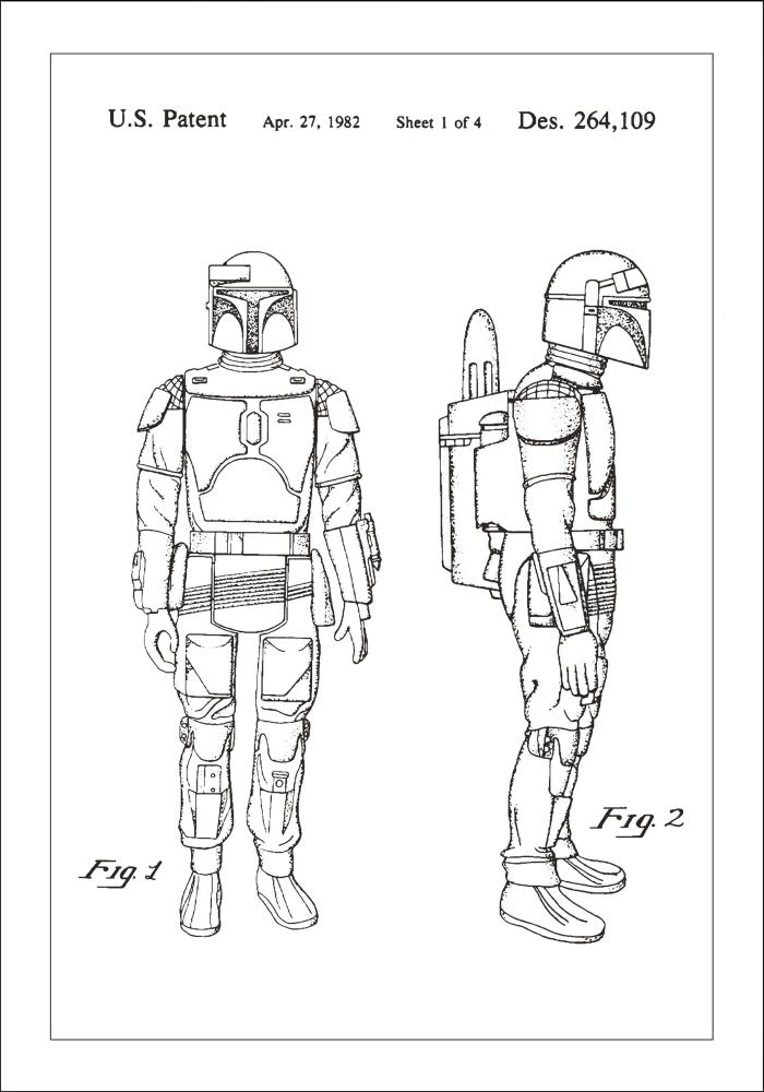 Motív patentov - Star Wars - Boba Fett - Biela Plagát