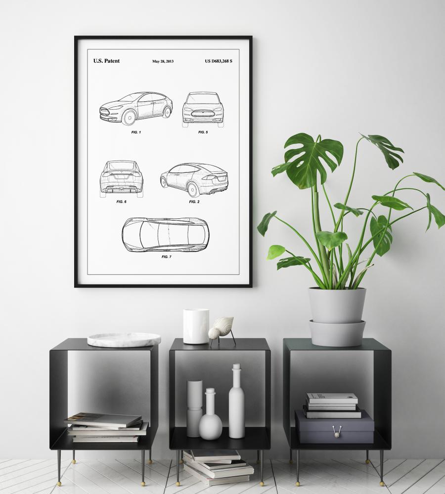 Patent Print - Tesla - White Plagát