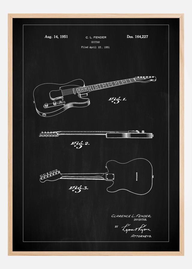 Patent Print - Guitar - Black Plagát