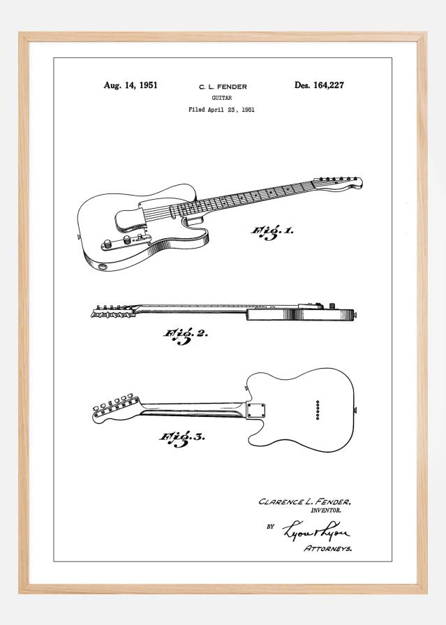 Patent Print - Guitar - White Plagát