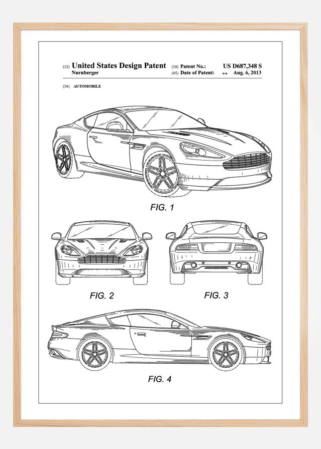 Patent Print - Aston Martin - White Plagát