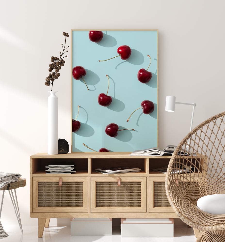 Cherries On Turquoise Plagát