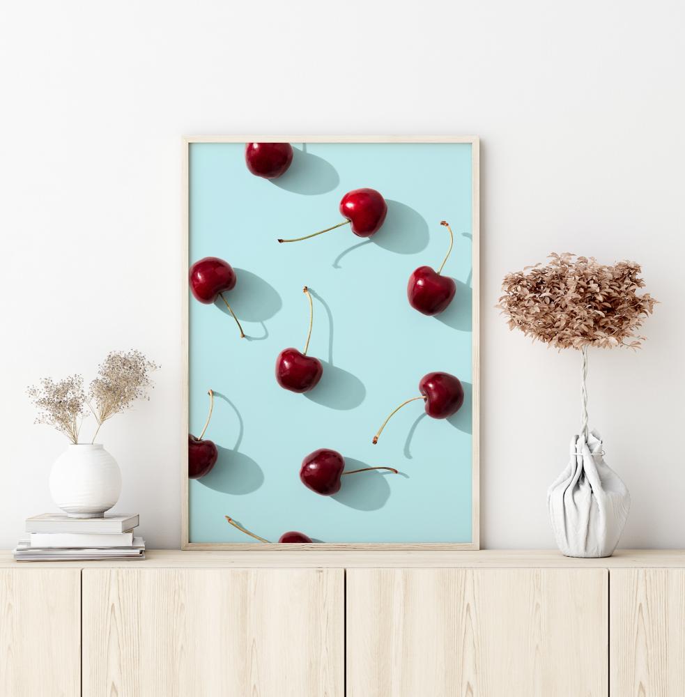 Cherries On Turquoise Plagát