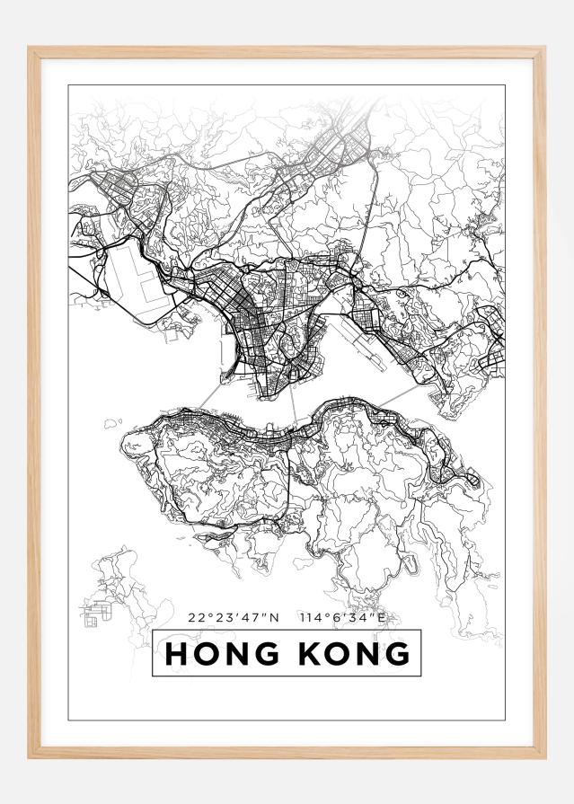 Mapa - Hong Kong - Biela Plagát