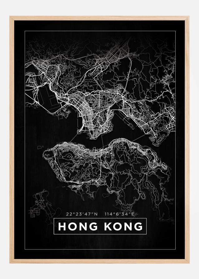 Mapa - Hong Kong - Cierna Plagát