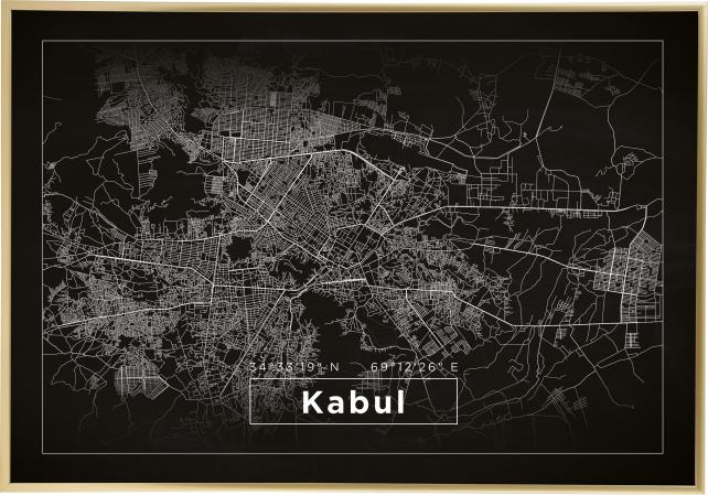 Mapa - Kabul - Cierna Plagát