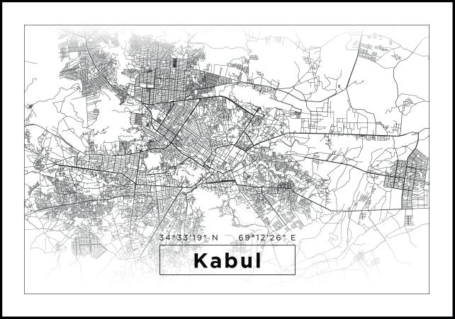 Mapa - Kabul - Biela Plagát