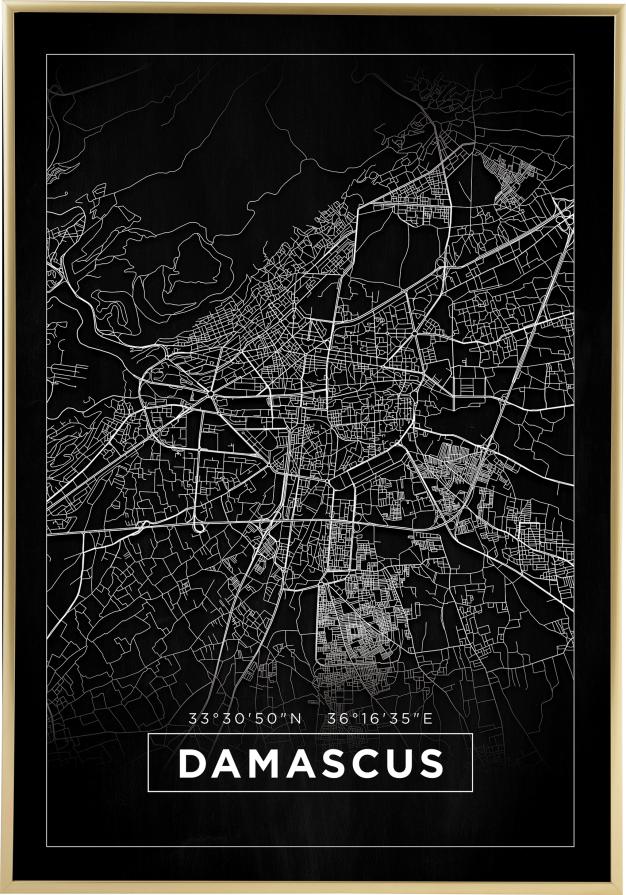 Mapa - Damascus - Cierna Plagát