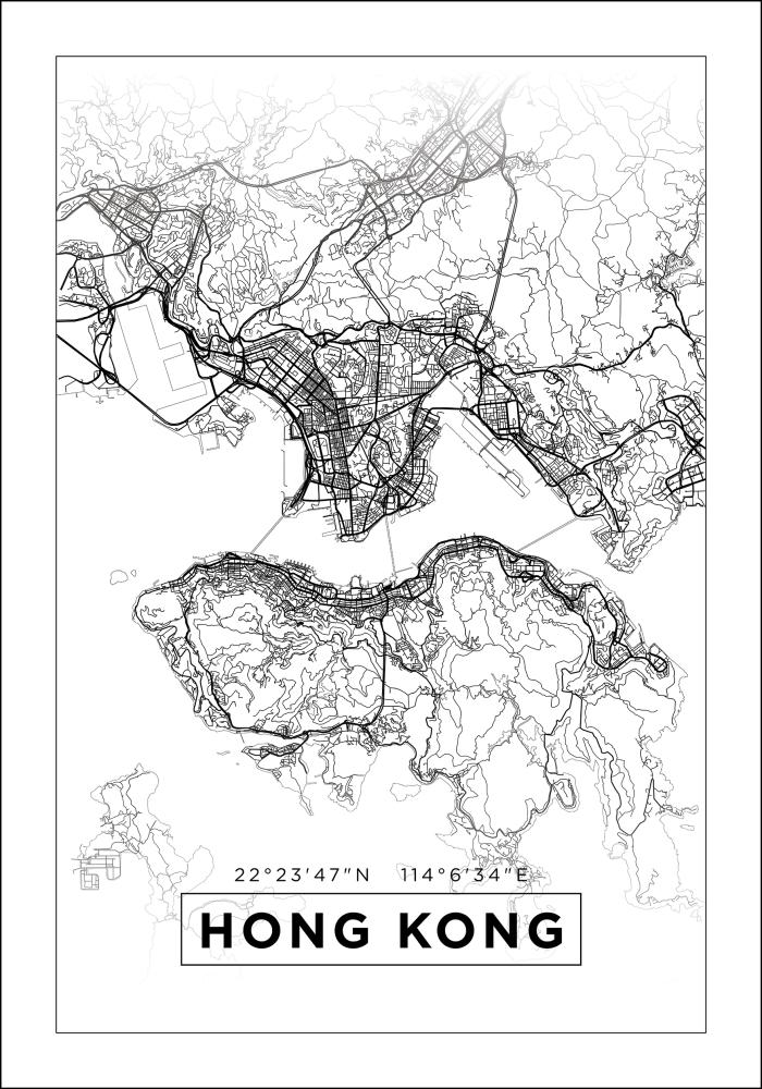 Mapa - Hong Kong - Biela Plagát