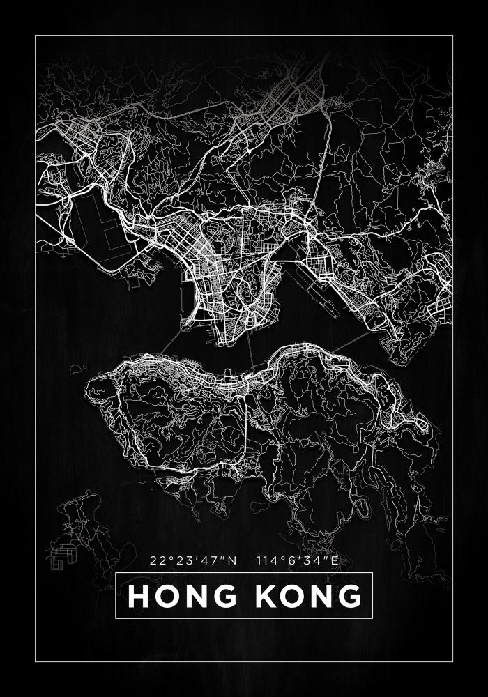 Mapa - Hong Kong - Cierna Plagát