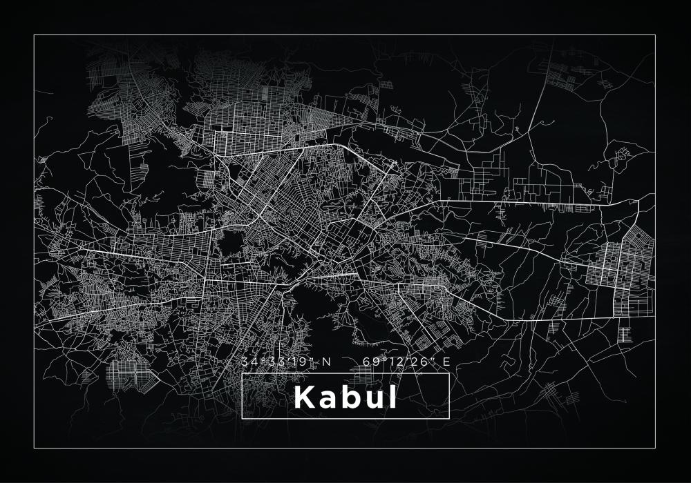 Mapa - Kabul - Cierna Plagát