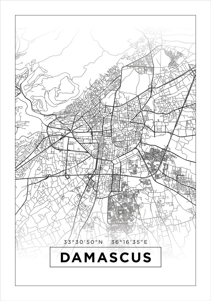 Mapa - Damascus - Biela Plagát