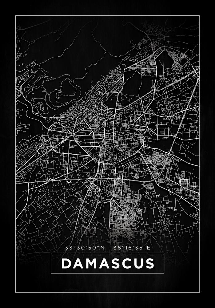 Mapa - Damascus - Cierna Plagát