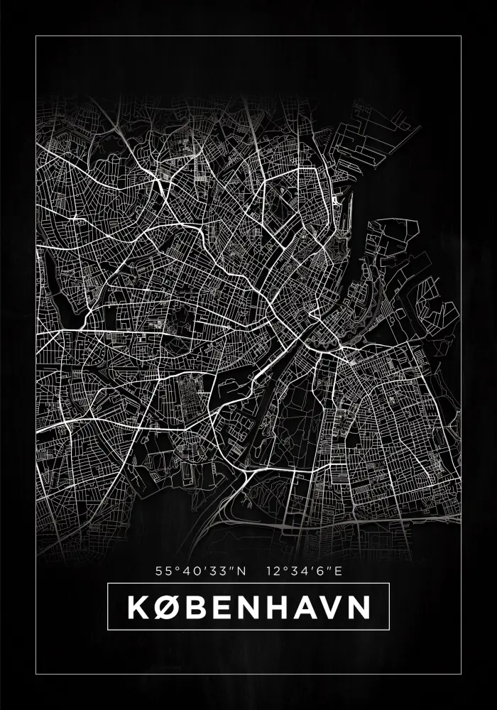 Mapa - København - Cierna Plagát