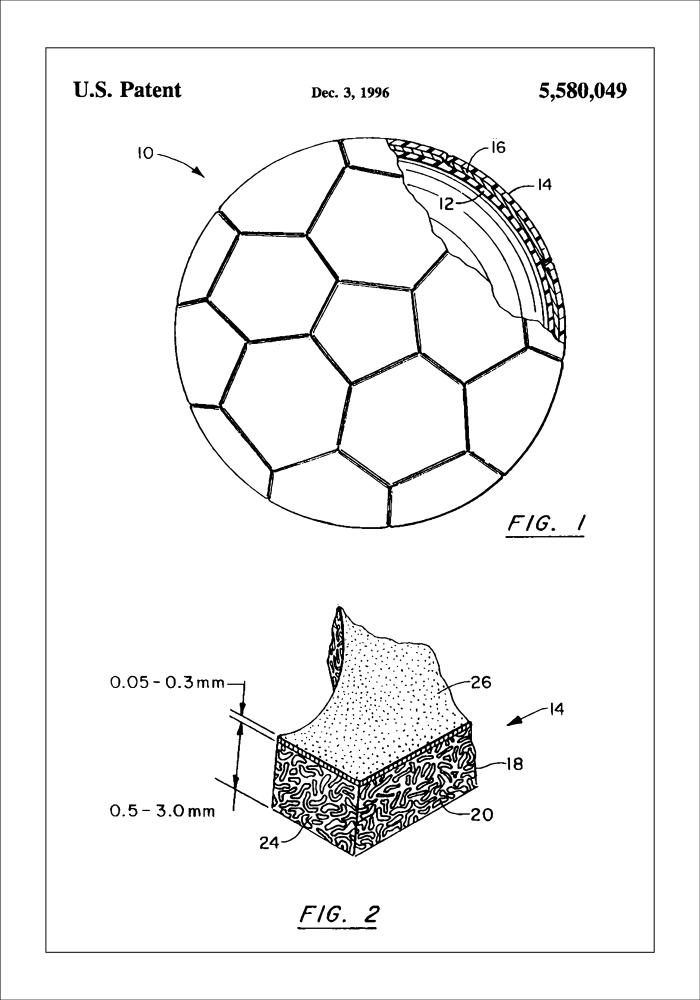 Patent Print - Football - White Plagát