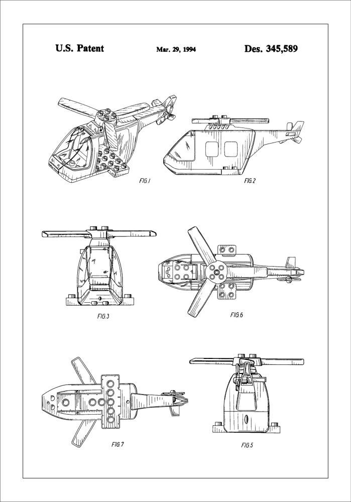 Patent Print - Lego Helicopter - White Plagát