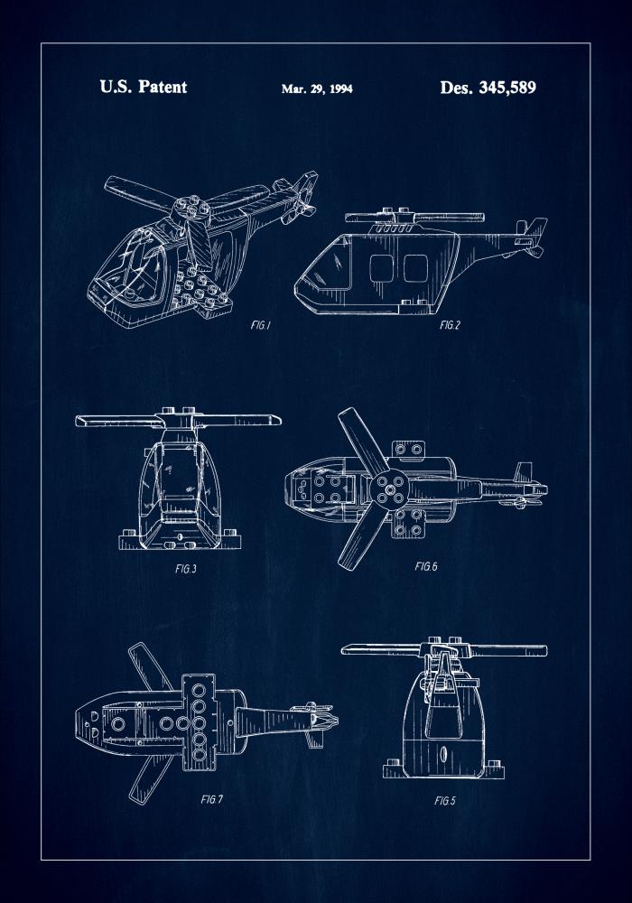 Patent Print - Lego Helicopter - Blue Plagát