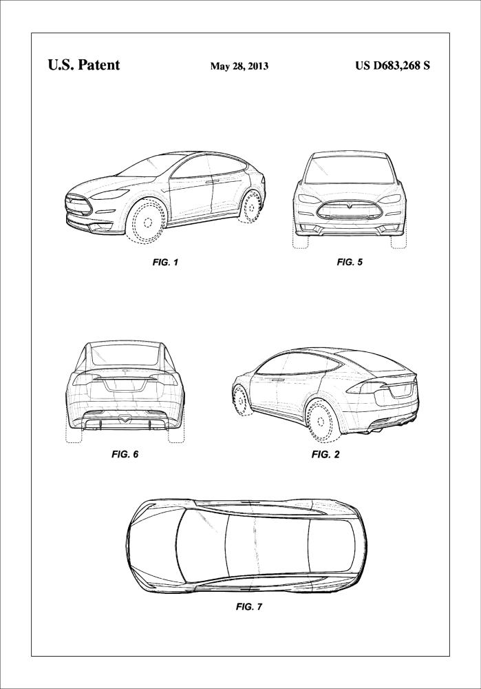 Patent Print - Tesla - White Plagát