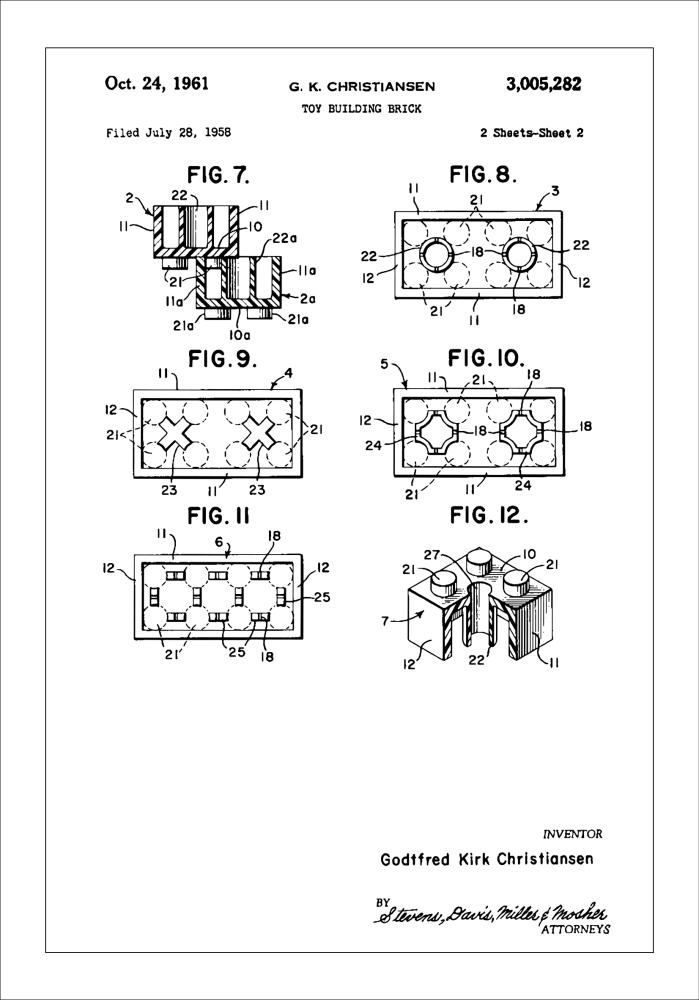 Patent Print - Lego Block II - White Plagát