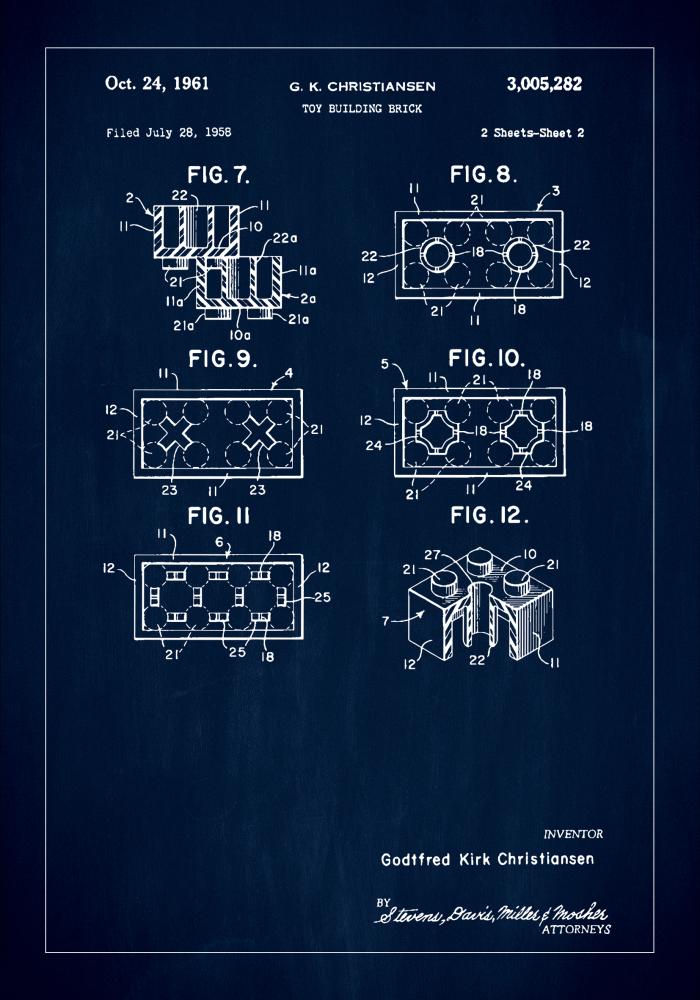 Patent Print - Lego Block II - Blue Plagát