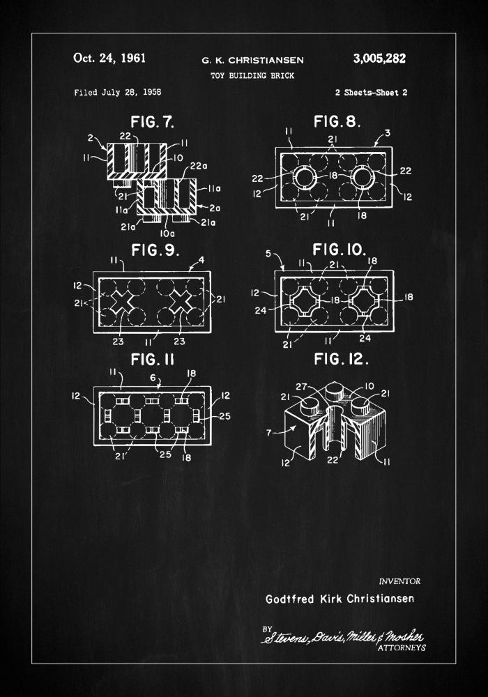 Patent Print - Lego Block II - Black Plagát