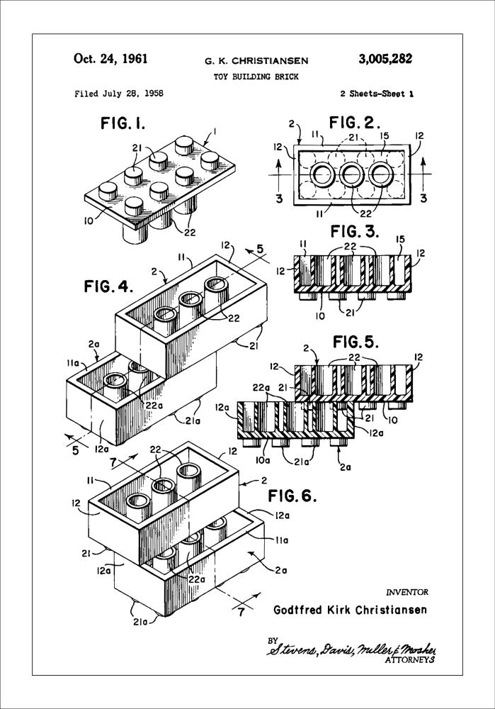 Patent Print - Lego Block I - White Plagát