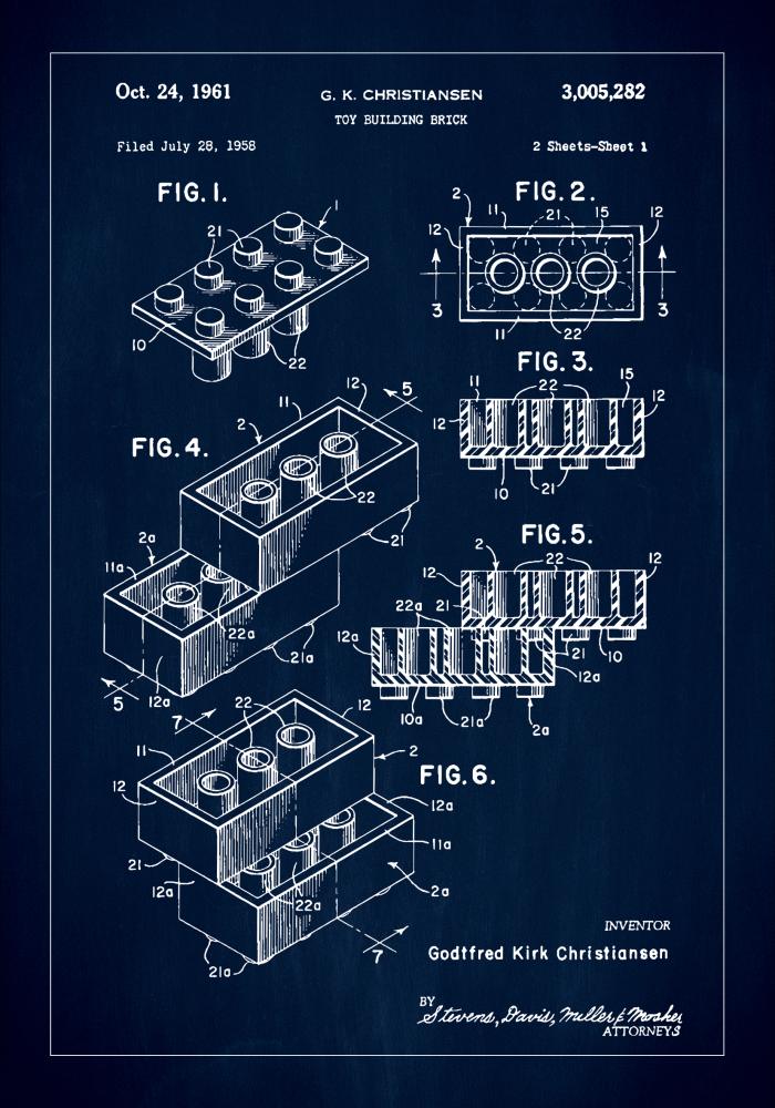 Patent Print - Lego Block I - Blue Plagát