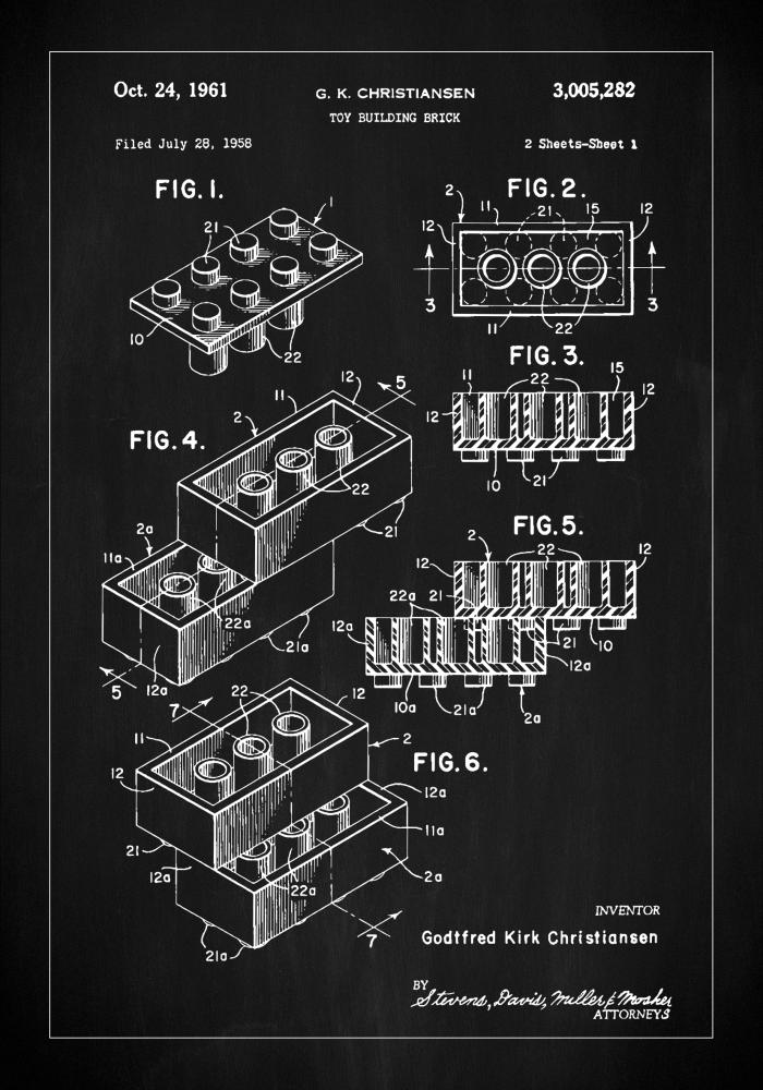 Patent Print - Lego Block I - Black Plagát