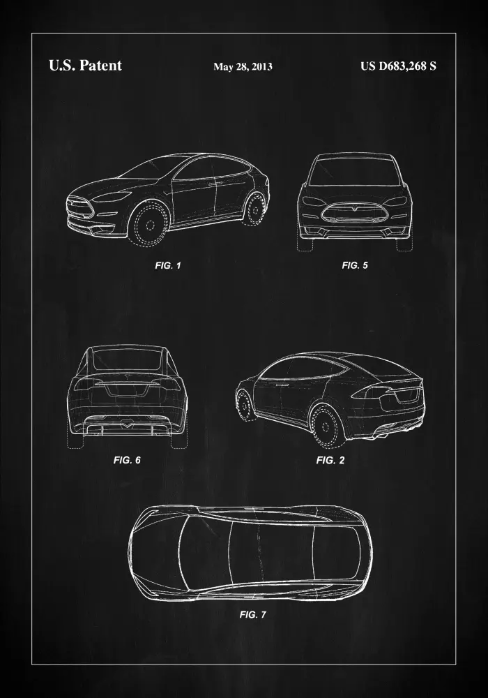 Patent Print - Tesla - Black Plagát