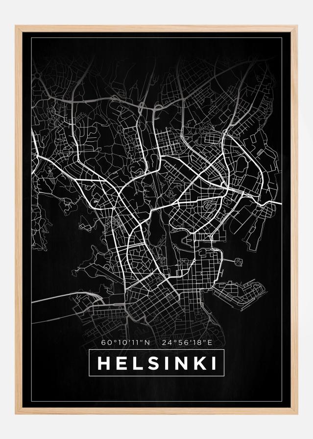 Mapa - Helsinki - Cierna Plagát