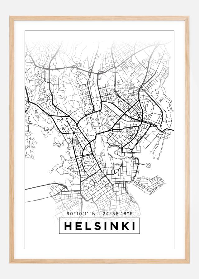 Mapa - Helsinki - Biela Plagát