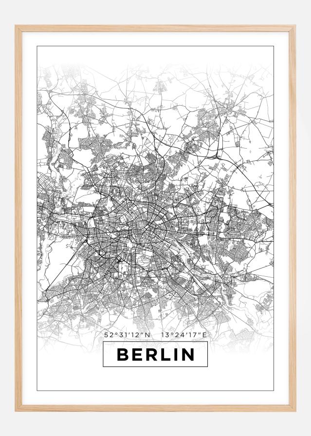 Mapa - Berlin - Biela Plagát