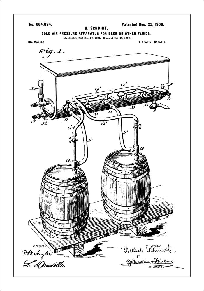 Patent Print - Beer Kegs - White Plagát