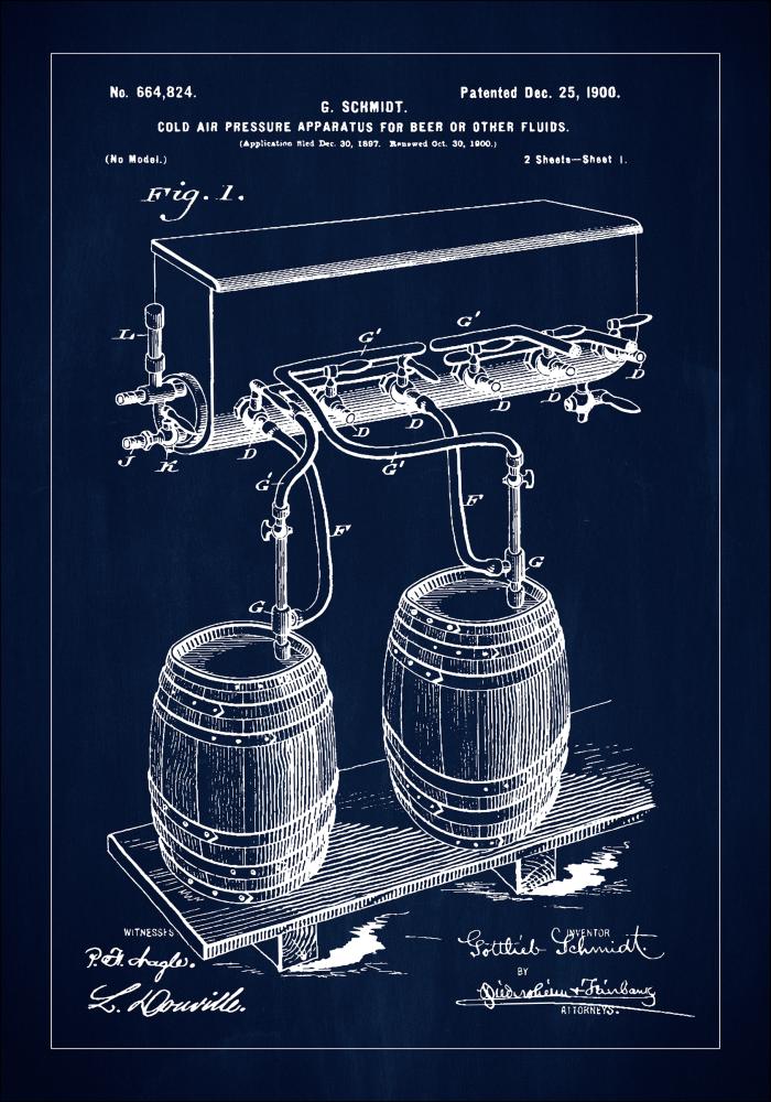 Patent Print - Beer Kegs - Blue Plagát