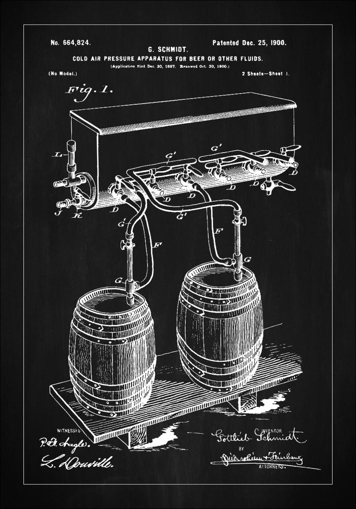 Patent Print - Beer Kegs - Black Plagát