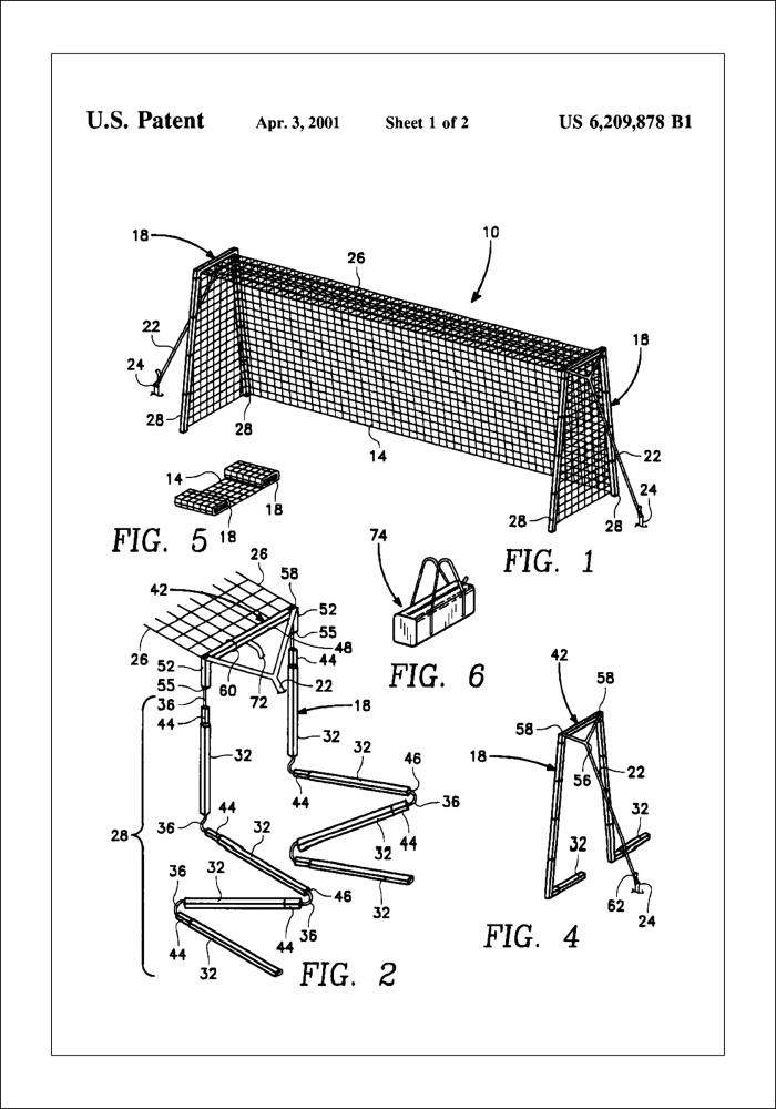 Patent Print - Soccer Goal - White Plagát