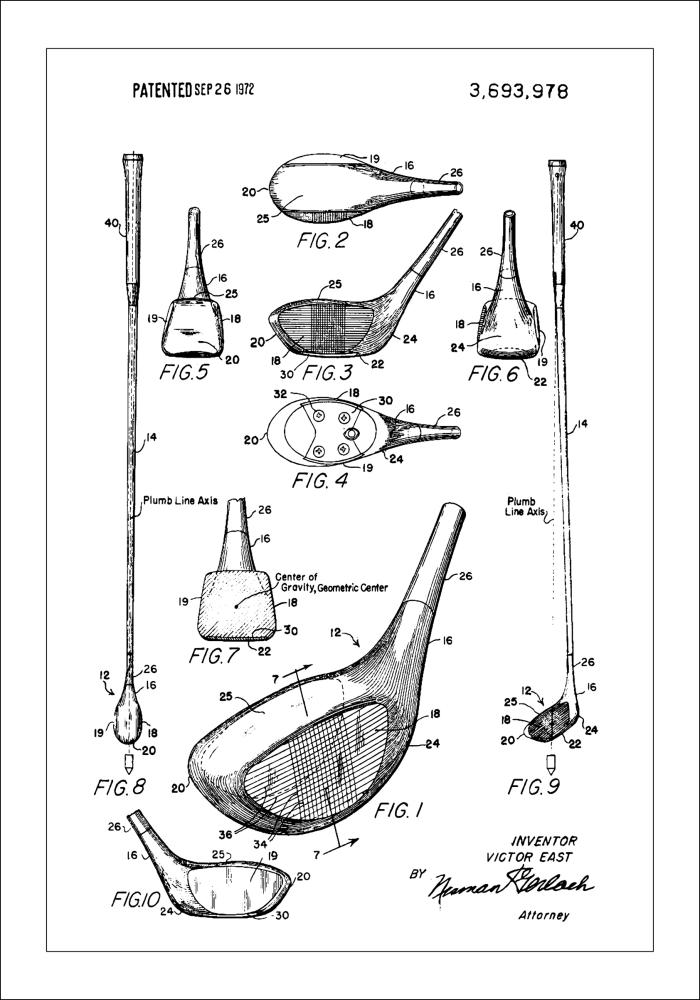 Patent Print - Golf Club - White Plagát