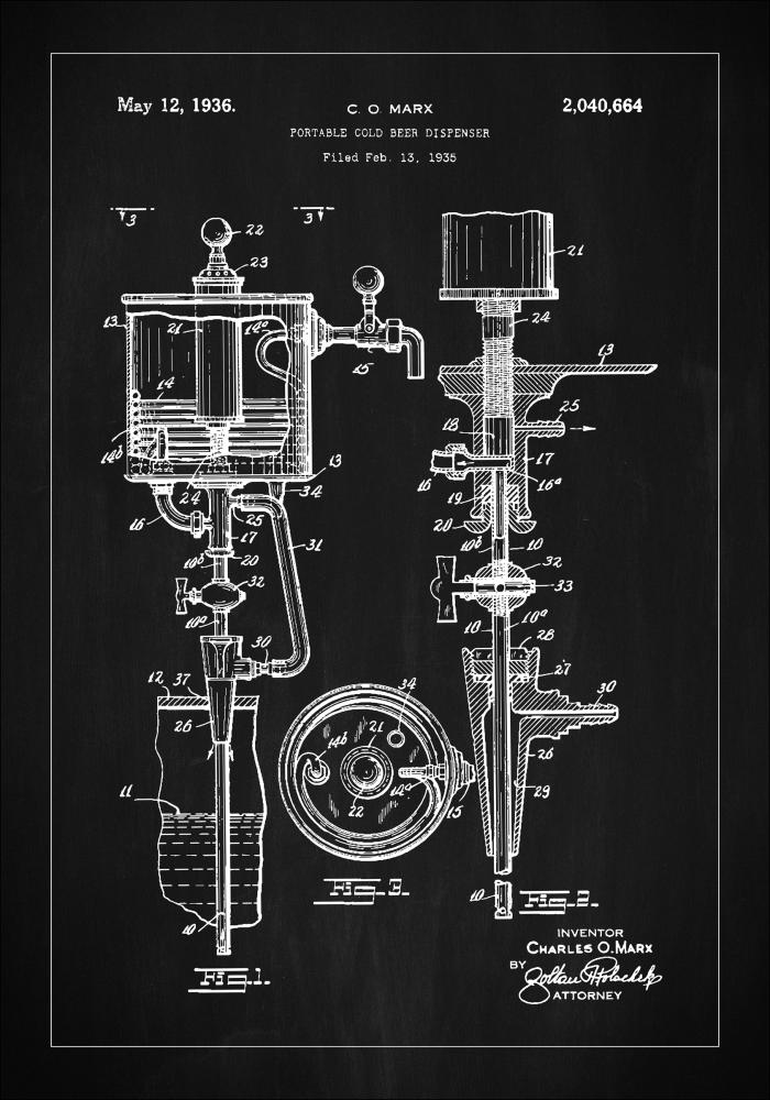 Patent Print - Portable Cold Beer Dispenser - Black Plagát