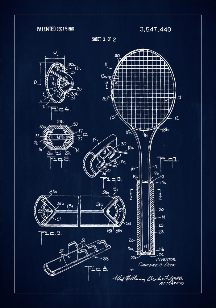 Patent Print - Tennis Racket - Blue Plagát