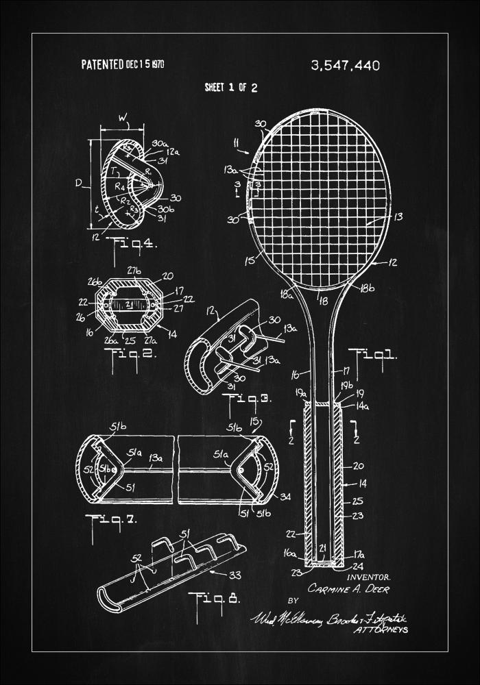 Patent Print - Tennis Racket - Black Plagát