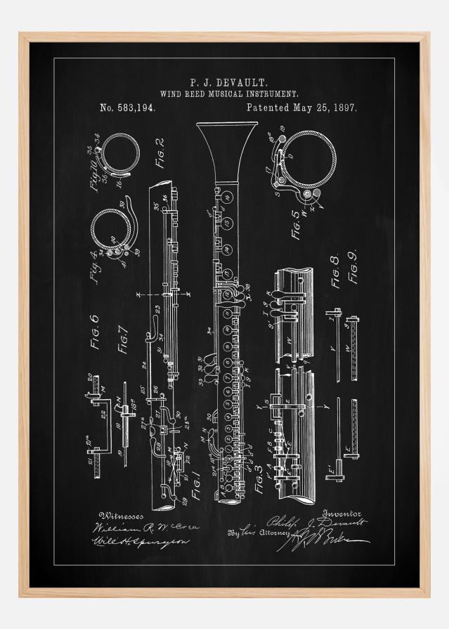 Patent Print - Clarinet - Black Plagát